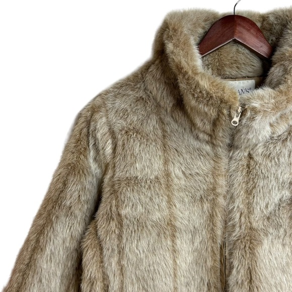 Roaman's Vintage Faux Fur Jacket Beige Long Sleeve Full Zip Pockets Medium - Picture 6 of 15